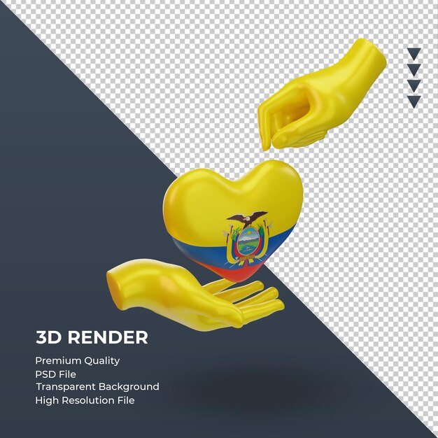 3d giorno di beneficenza ecuador bandiera rendering vista a sinistra