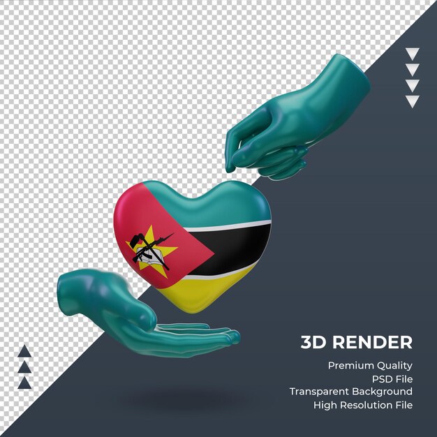 PSD 3d carità giorno mozambico bandiera rendering vista frontale