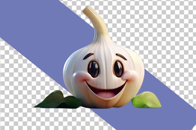 PSD 3d charming garlic with smiley face on white background