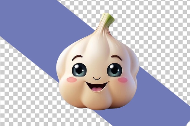 PSD 3d charming garlic with smiley face on white background