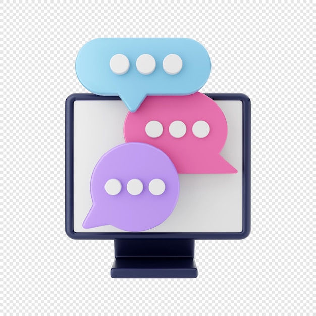 PSD 3d chat bubble notification icon with computer monitor