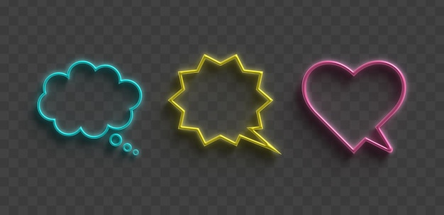 3d chat bubbles cloud star and heart with neon light and stroke