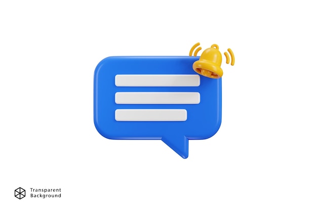 3d chat message blue speech bubble icon with bell notification alert notice for message icon vector