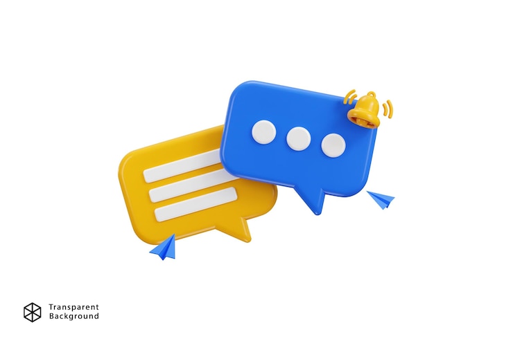 PSD 3d chat message blue speech bubble icon with bell notification alert notice for message icon vector