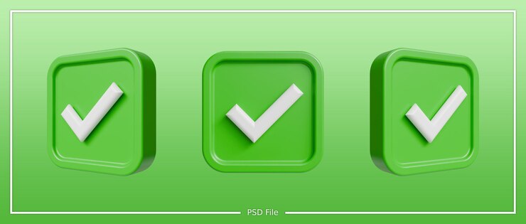 PSD 3d check mark icon in green glossy style