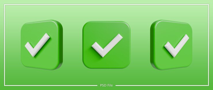 PSD 3d check mark icon in green glossy style