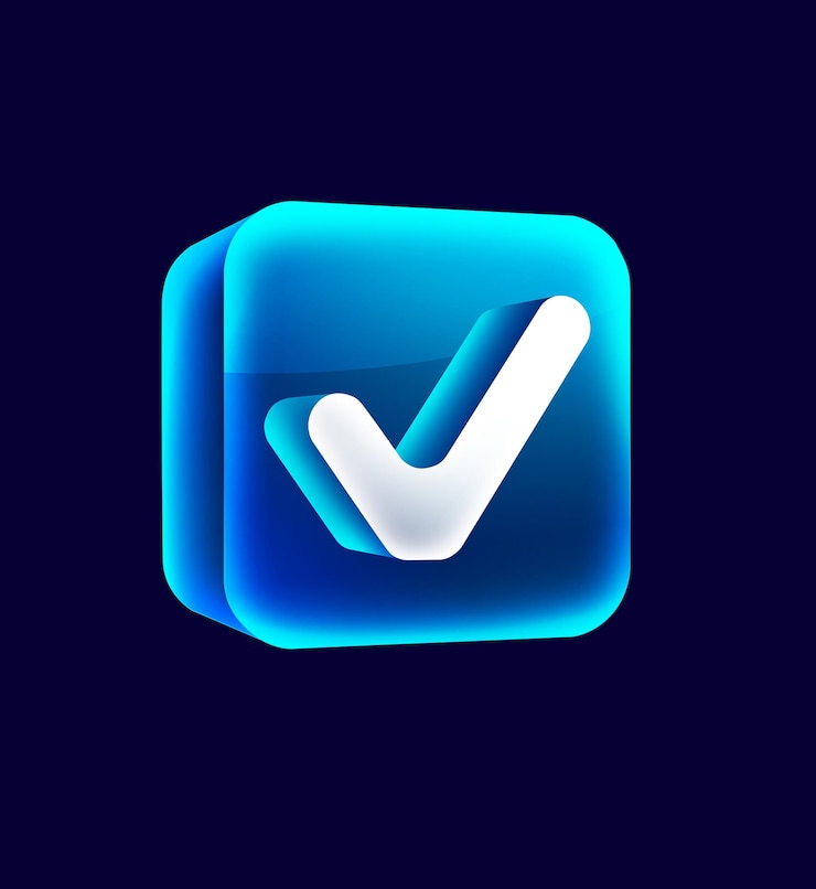 PSD 3d check neon blue light icon transparent psd