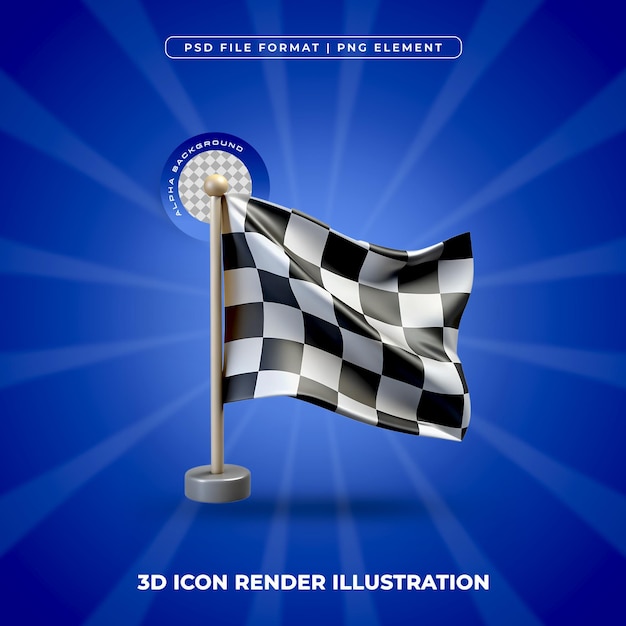 3D Checkered Flag Icon Render Illustration
