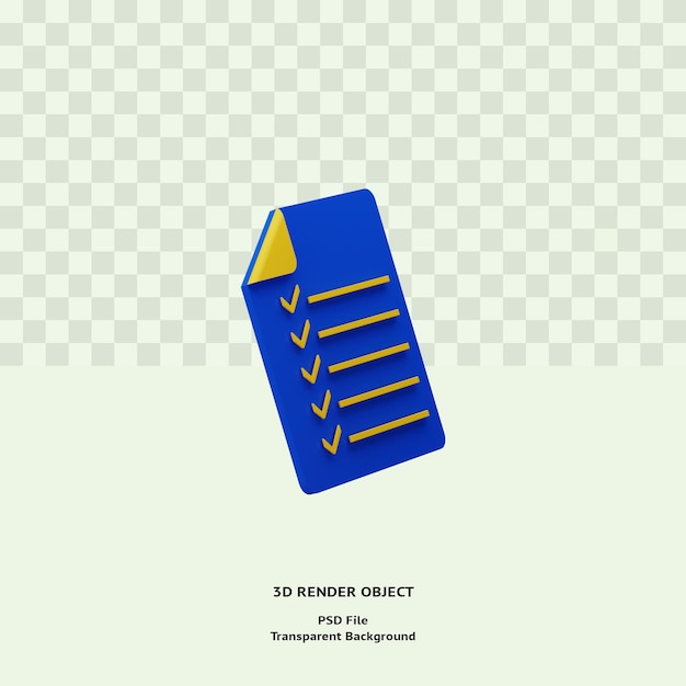 3d checklist note icon illustration object rendered premium psd for web