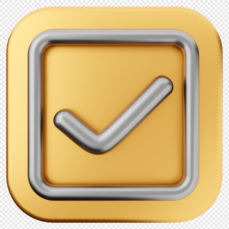 PSD 3d checkmark gold verification approved accept