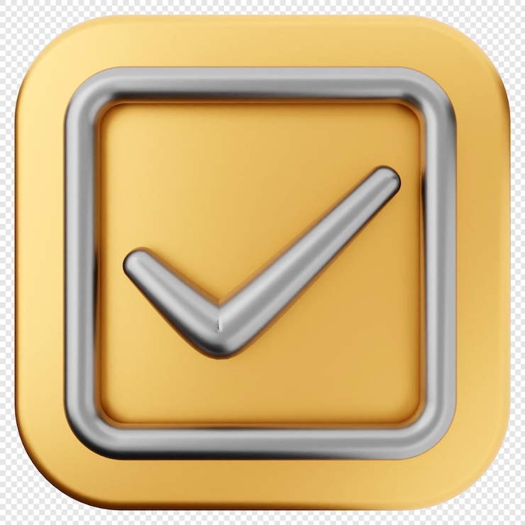 PSD 3d checkmark gold verification approved accept