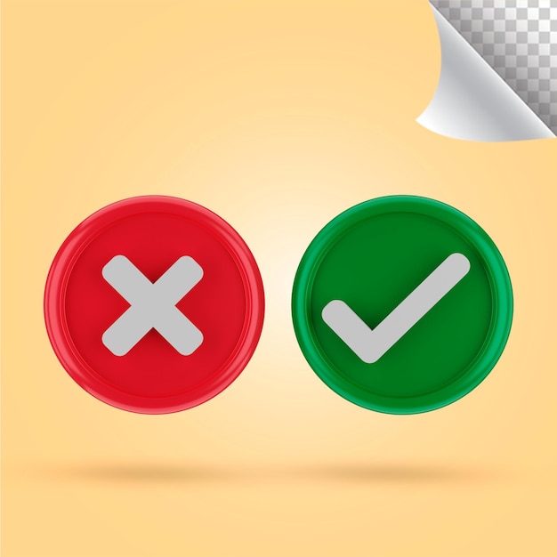 3d Checkmark green yes and red no of approved and reject circle symbols