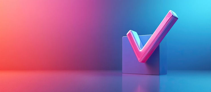 PSD 3d checkmark symbol on neon background
