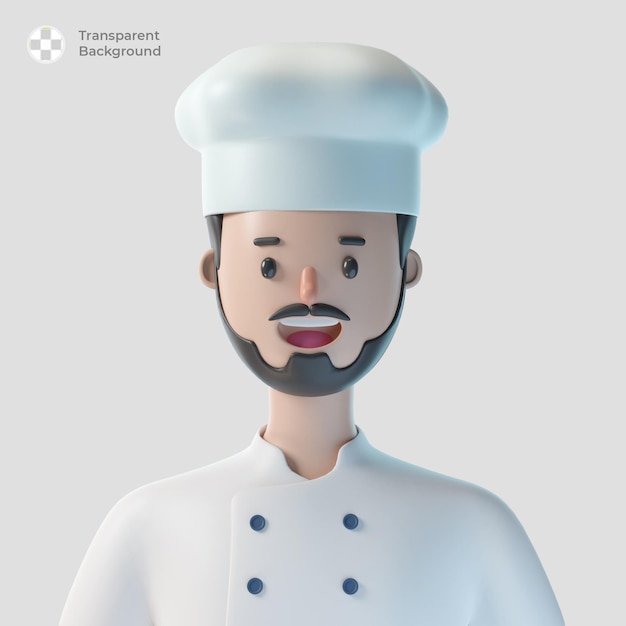 3D chef-kok stripfiguur avatar geïsoleerd in 3D-rendering