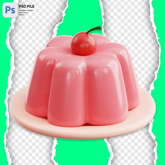 PSD illustrazione 3d di pudding di ciliegio render icon isolato png