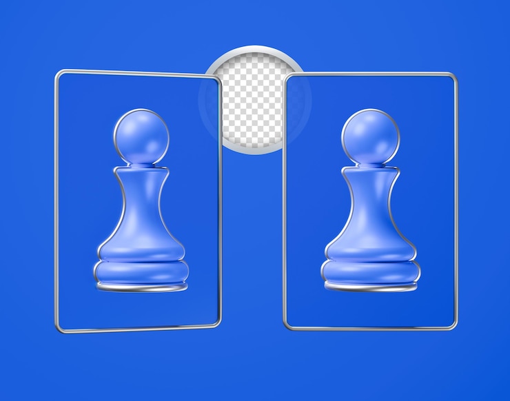 PSD 3d chess icons with blue glass playing card