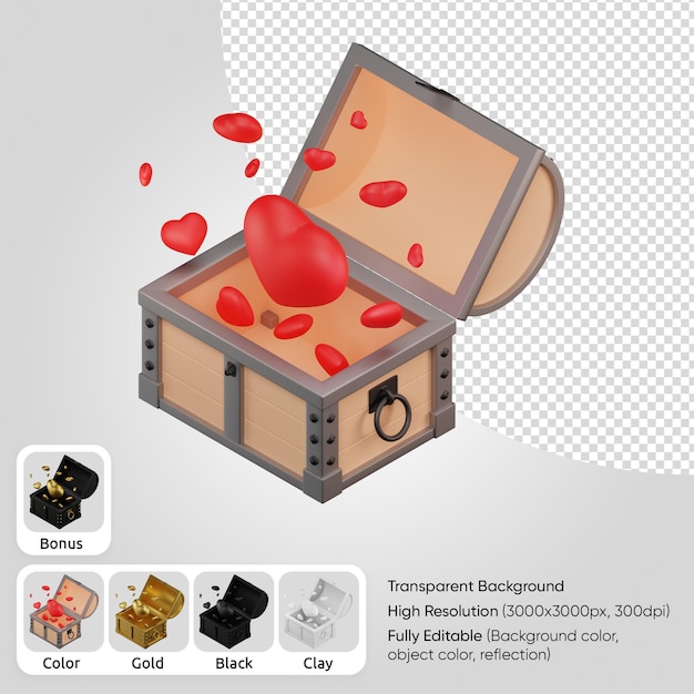 3d chest with hearts