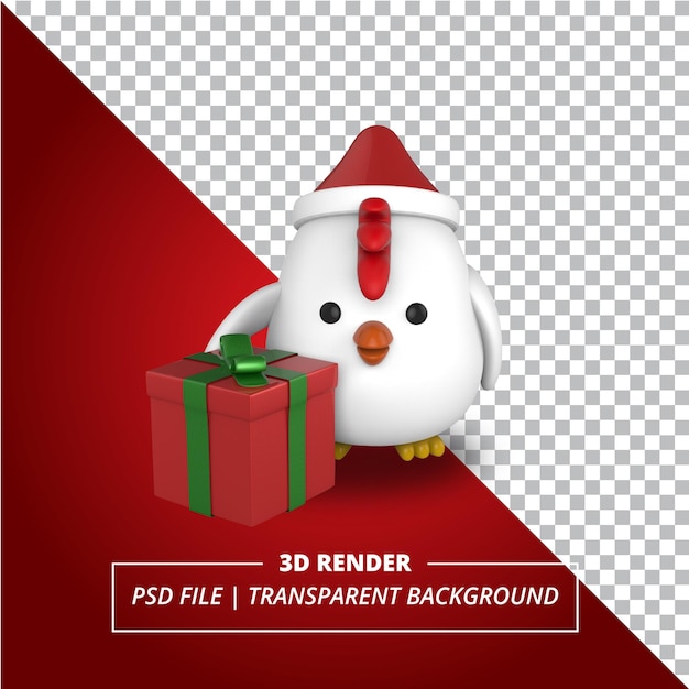 3D Chick with a gift box Rendered on Transparent Background