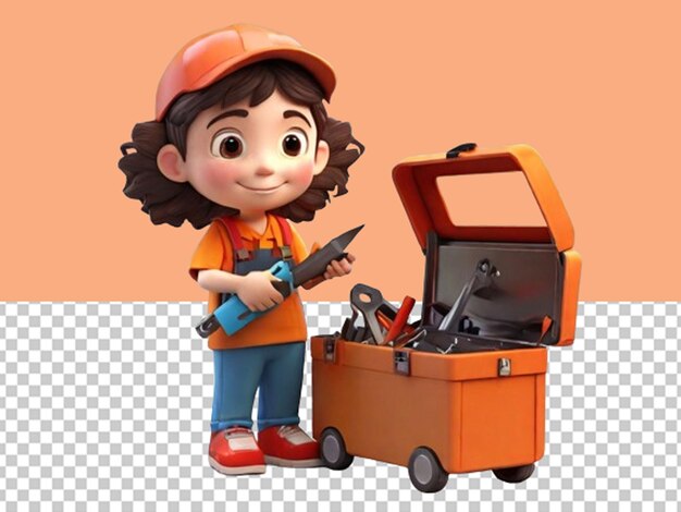 PSD 3d child with tool box