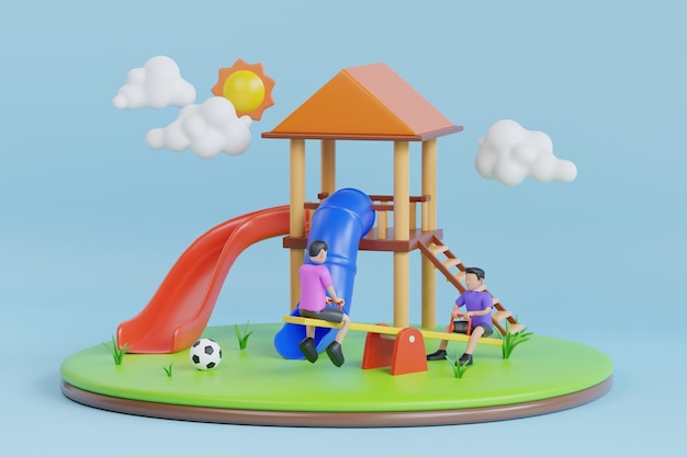 PSD 3d children playground park kids playground outdoor games playground slide play area