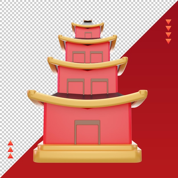 3d chinees nieuwjaar pagode pictogram rendering vooraanzicht