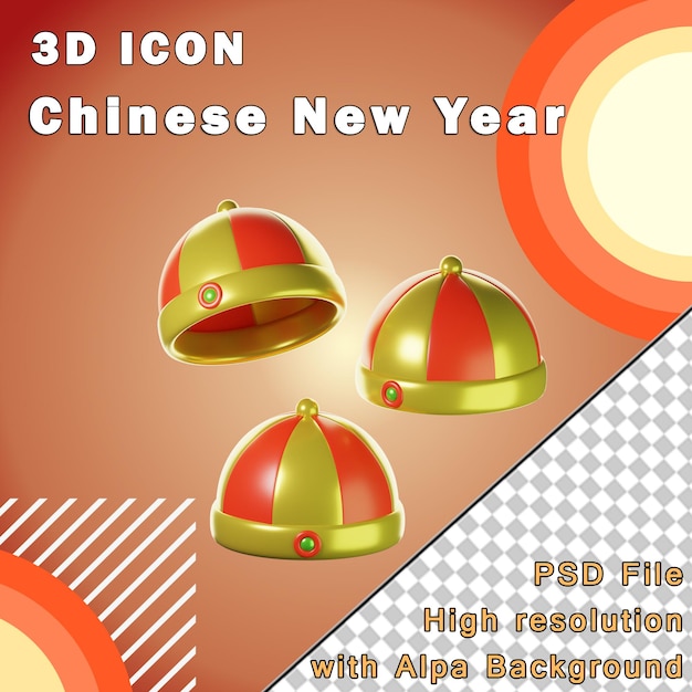 3d chinese hat on three points of view isolated on transparant background