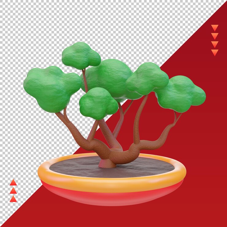 PSD 3d chinese new year bonsai icon rendering front view