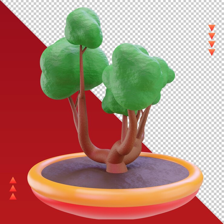 PSD 3d chinese new year bonsai icon rendering left view