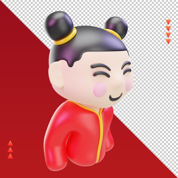 3d chinese new year Chinese girl icon rendering left view