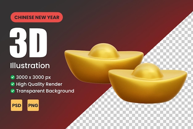 PSD 3d chinese new year gold ingots illustration