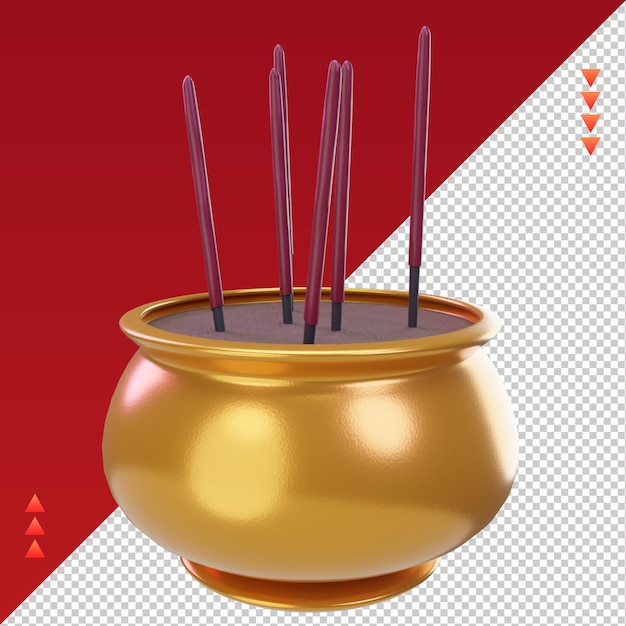 PSD 3d chinese new year incense icon rendering right view