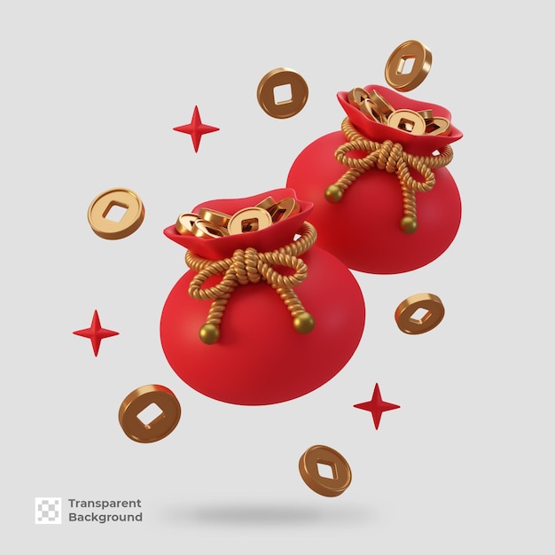 3d chinese new year modey bag render