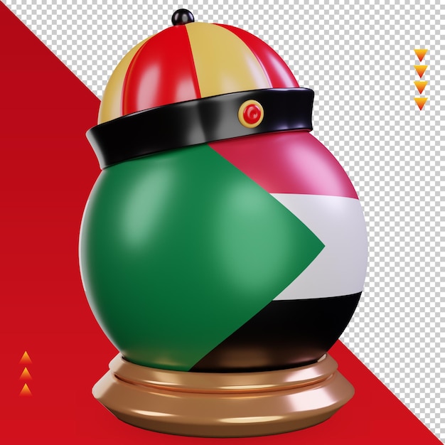 PSD rendering 3d della bandiera del sudan del capodanno cinese vista a sinistra