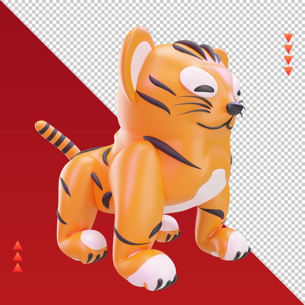 PSD 3d chiński nowy rok tygrys ikona renderowania widok z lewej strony