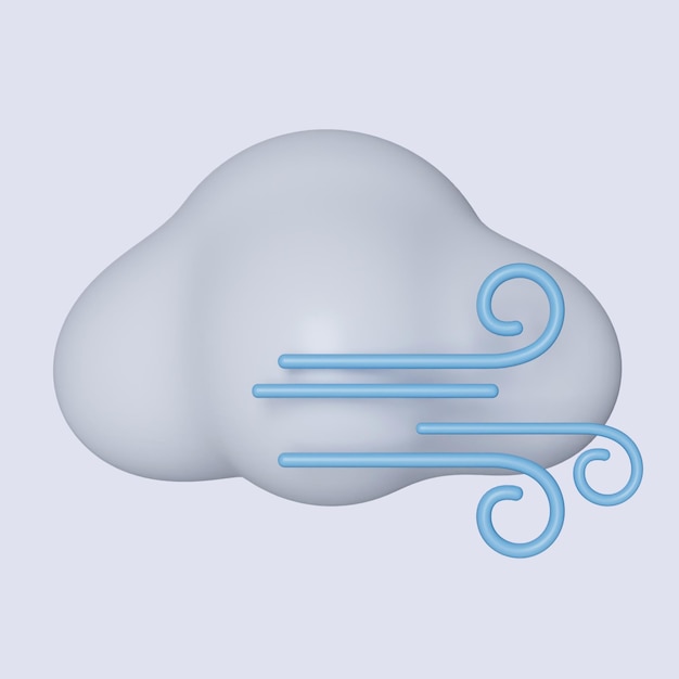 PSD 3d chmura pogodowa z ikoną wiatru izolowaną na szarym tle 3d ilustracja renderingu ścieżka wycięcia