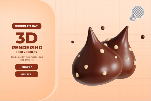 3d chocolade kus object illustratie premium psd