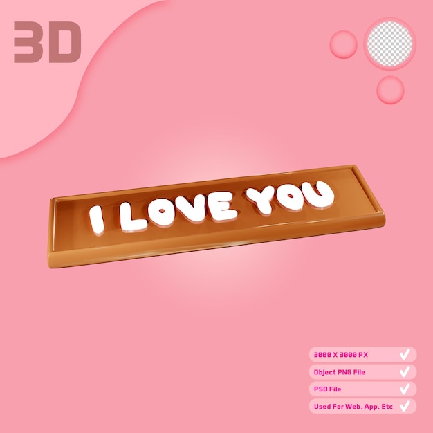 PSD 3d chocolate bar with i love you text