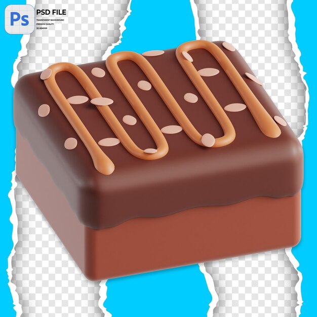 PSD 3d 초콜릿 브라우니 일러스트레이션 렌더링 아이콘 고립 png
