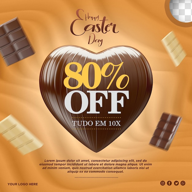 PSD 3d chocolate heart discounts for social media campaigns