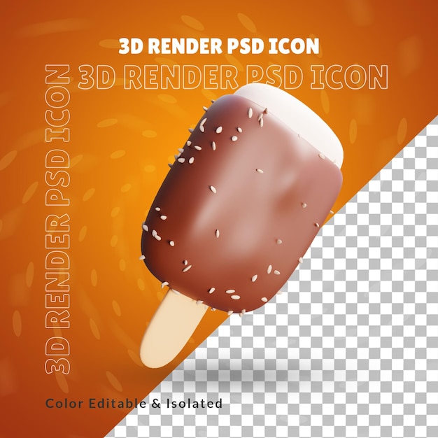 PSD illustrazione 3d del gelato al cioccolato isolata o rendering 3d del gelato alle noci al cioccolato