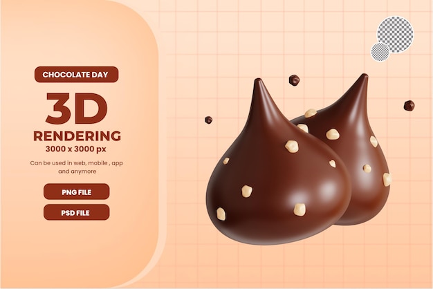 PSD 3d chocolate kiss object illustration premium psd