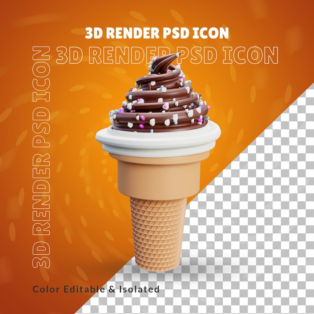 3d Chocolate nuts ice cream cone 3d illustration or 3d cone chocolate ice cream icon isolated