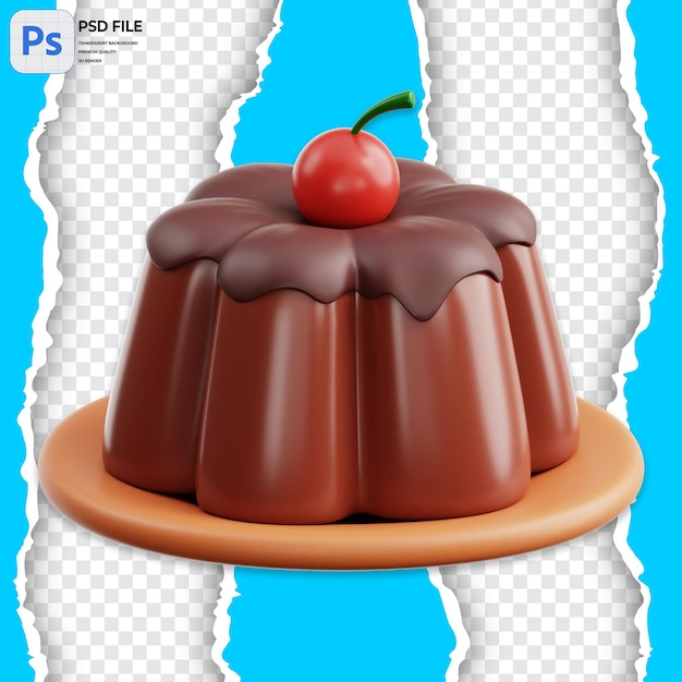 PSD illustrazione 3d di budino di cioccolato render icon isolato png
