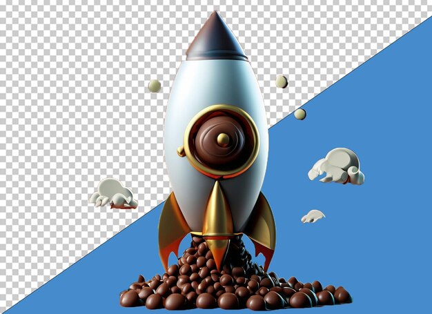 PSD 3d chocolate rocket on business concept png