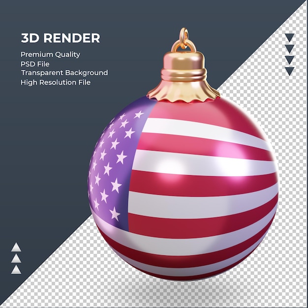 3d palla di natale bandiera americana rendering vista a destra