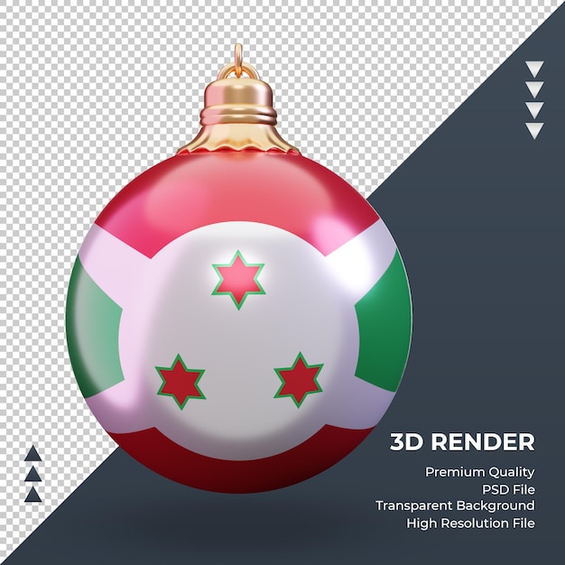 Vista frontale della rappresentazione della bandiera del burundi della palla di natale 3d