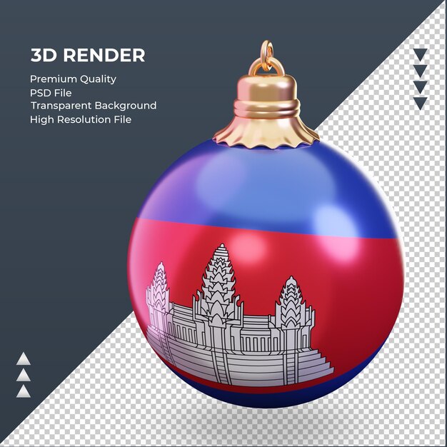 PSD 3d palla di natale bandiera cambogia rendering vista a destra