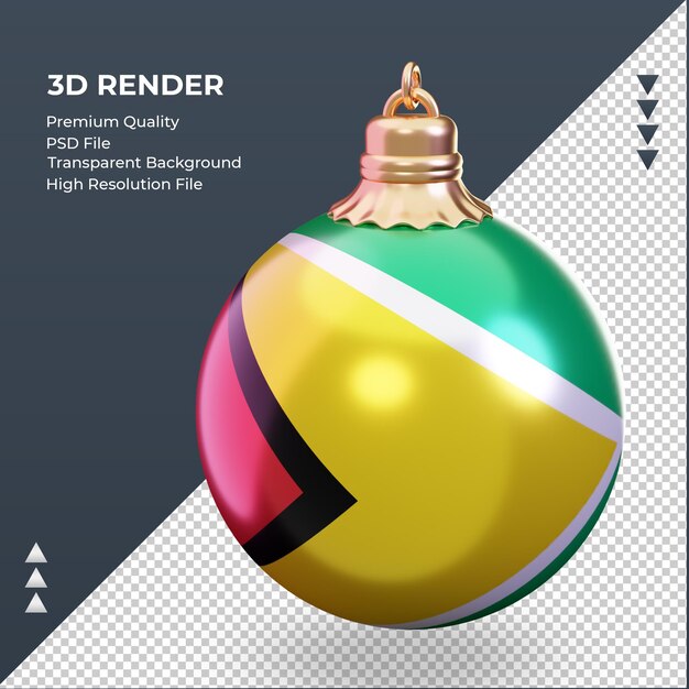 3Dクリスマスボールガイアナの国旗レンダリング右ビュー