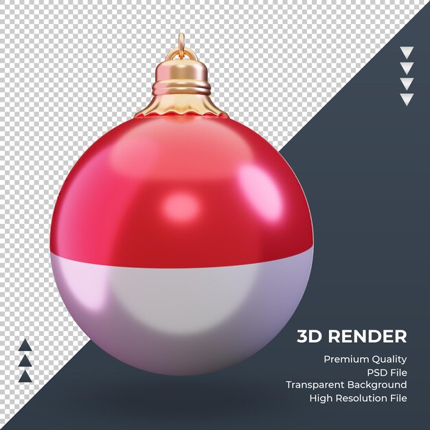 3dクリスマスボールインドネシアの旗レンダリング正面図