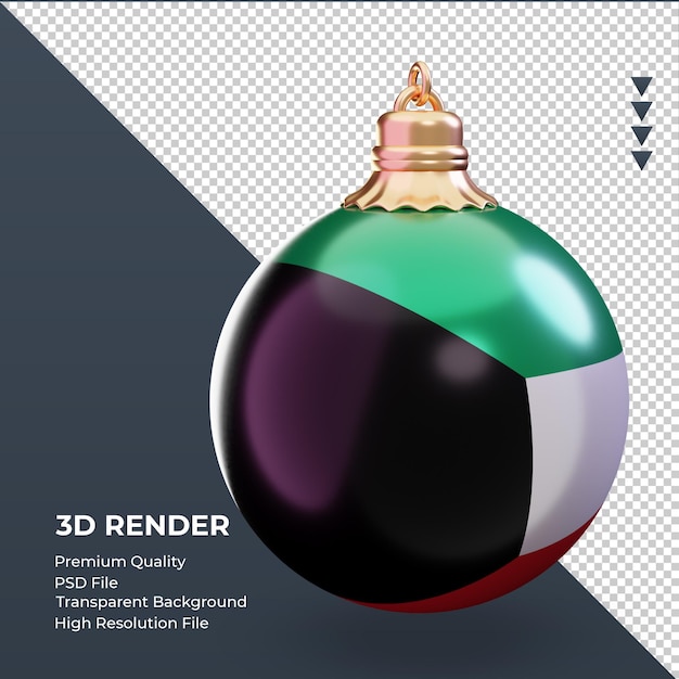 3dクリスマスボールクウェートの旗レンダリング左側面図